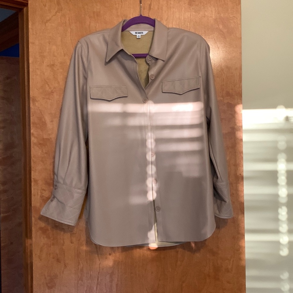 Blush color faux leather Shacket.